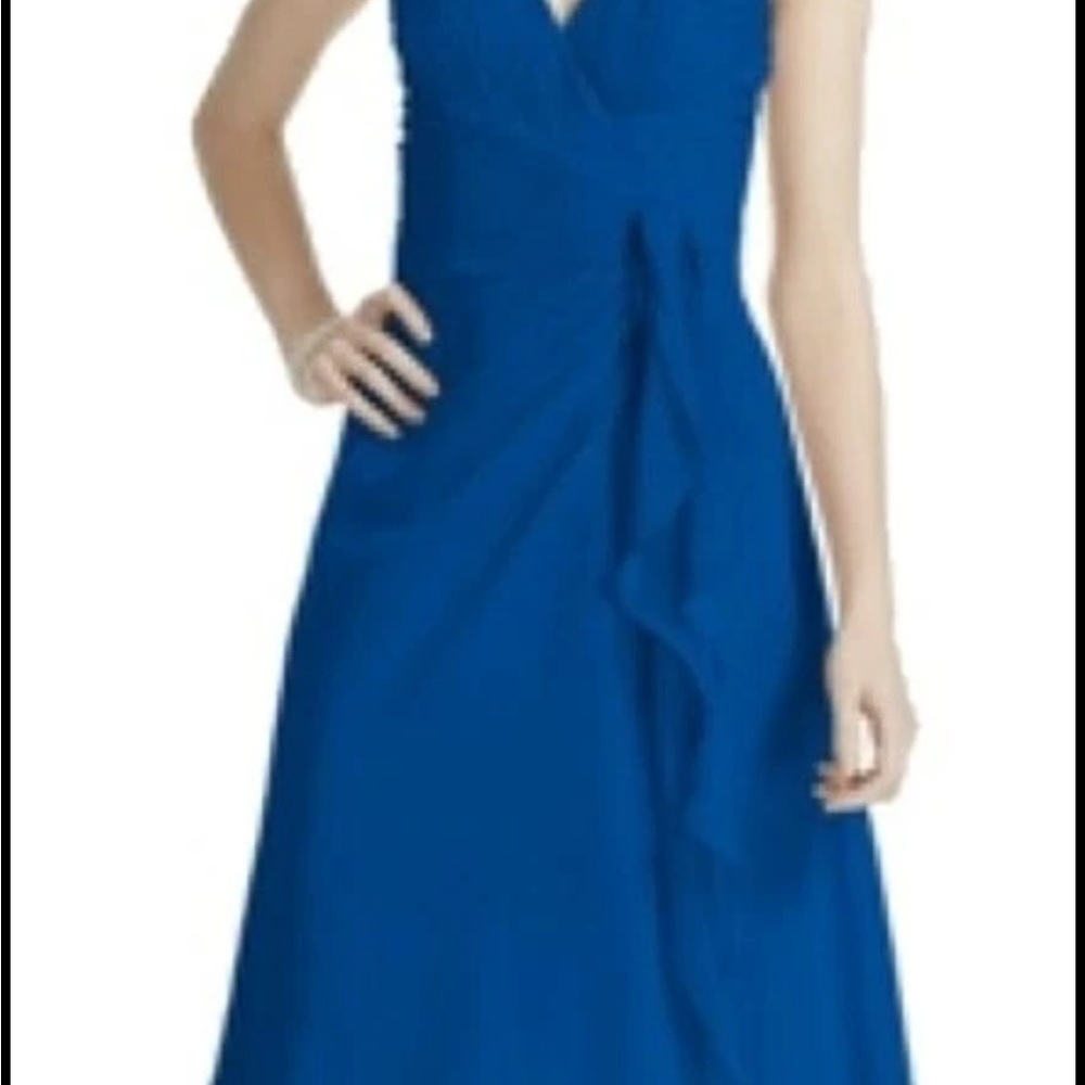 David's Bridal Royal Blue V-Neck Maxi Dress